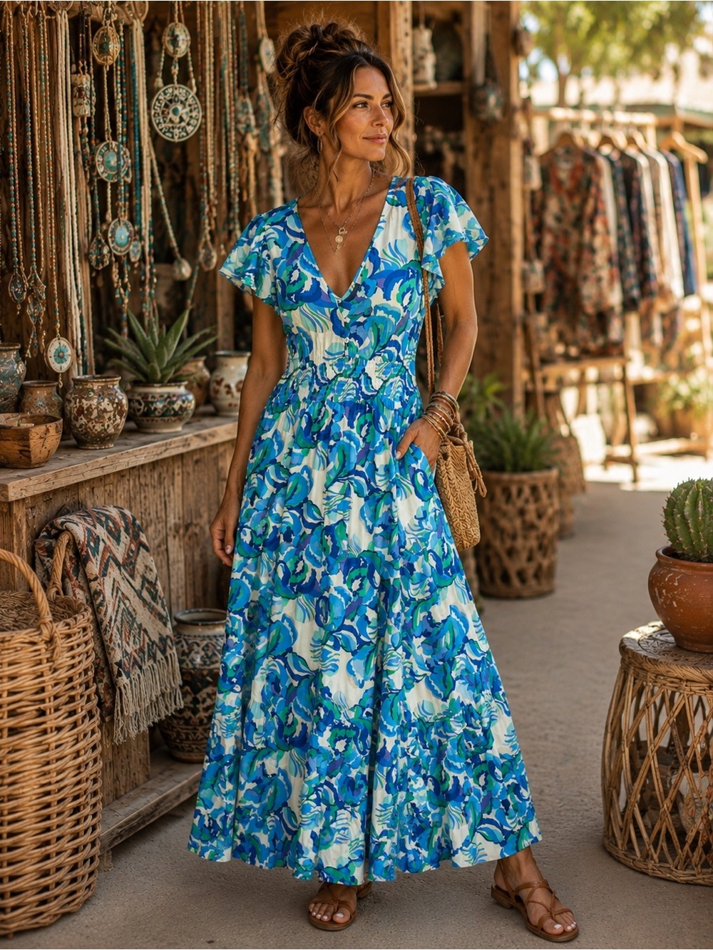 Abel the Label Flutter Sleeve Maxi Dress